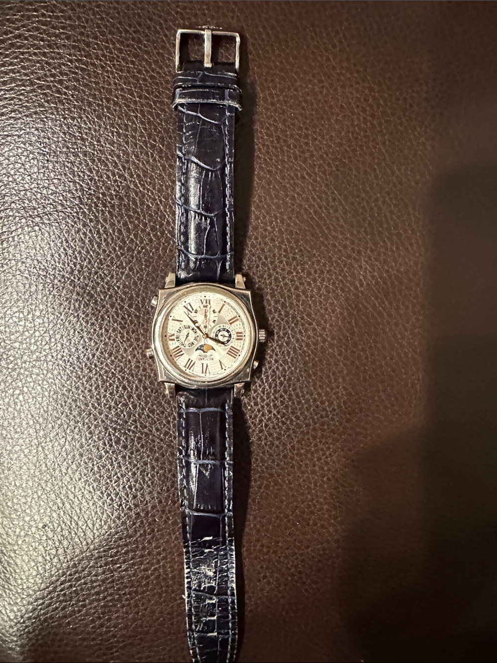 Invicta Black Leather Strap Square Chronograph Watch